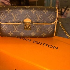 Louis Vuitton Brown Monogram Clutch with Gold Accents
